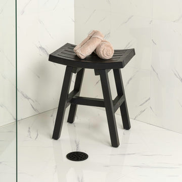 Tamlyn 15.75" Traditional Classic Slatted Solid Acacia Wood Indoor/Outdoor Shower Stool